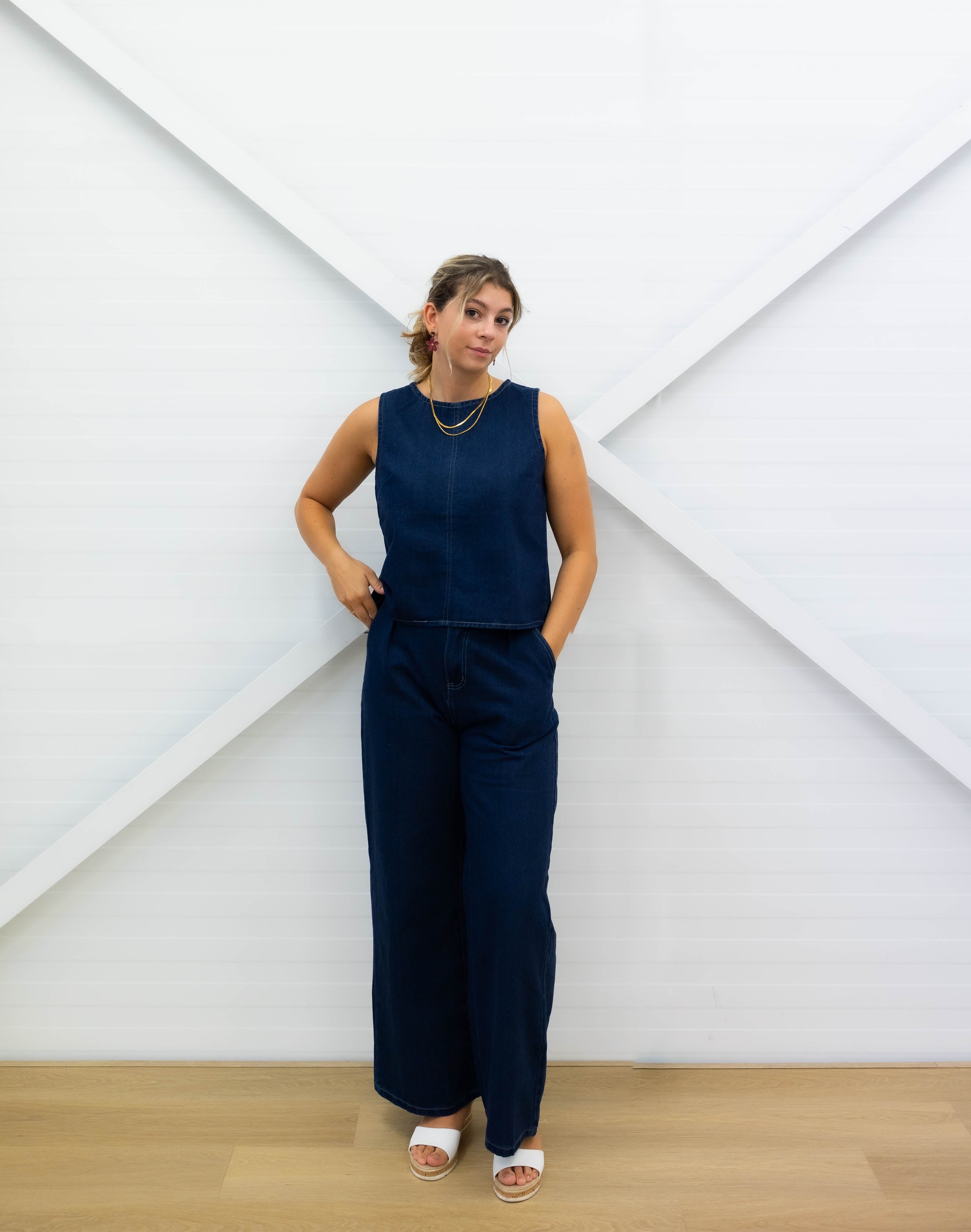 DENIM TOP + DENIM TROUSERS - Set