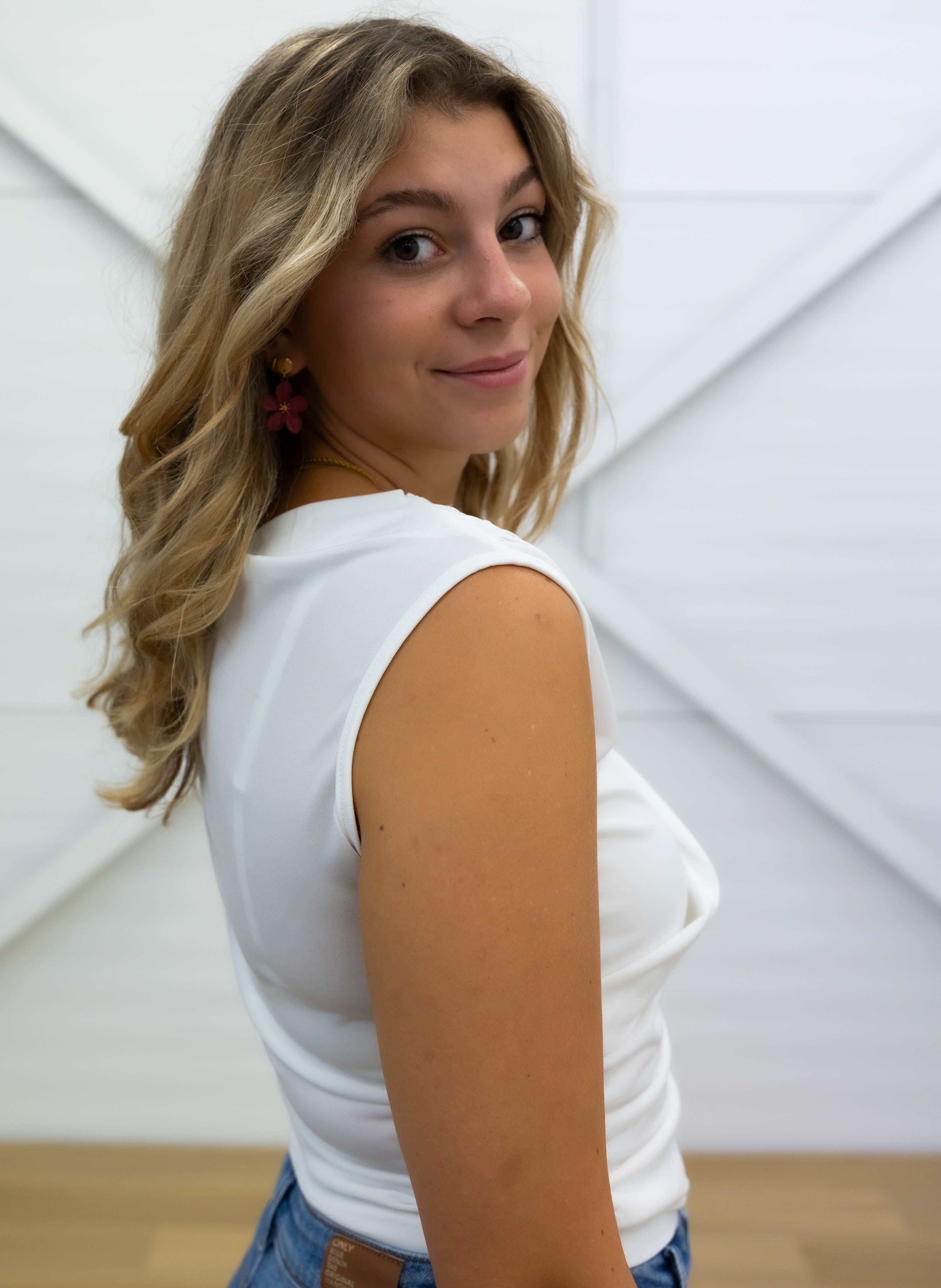 TOP - Draped Neckline - White