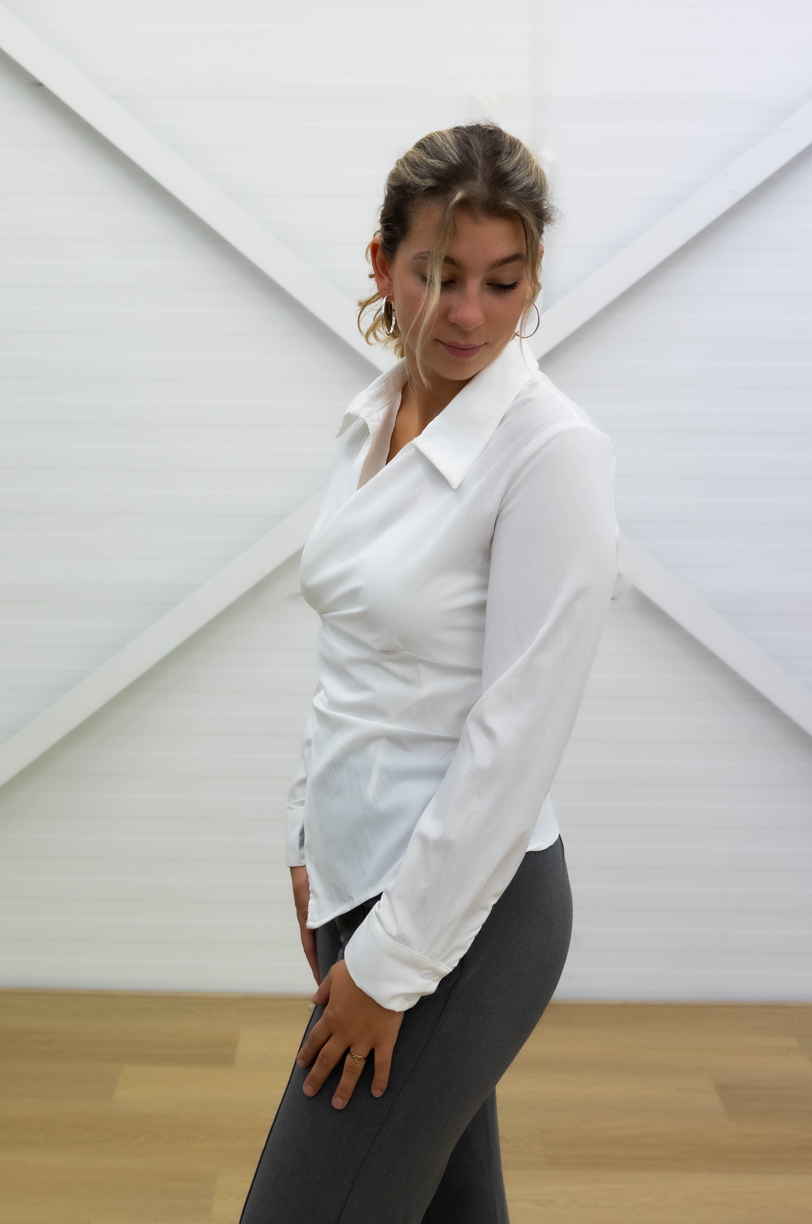LONG SLEEVE WRAP BLOUSE - White
