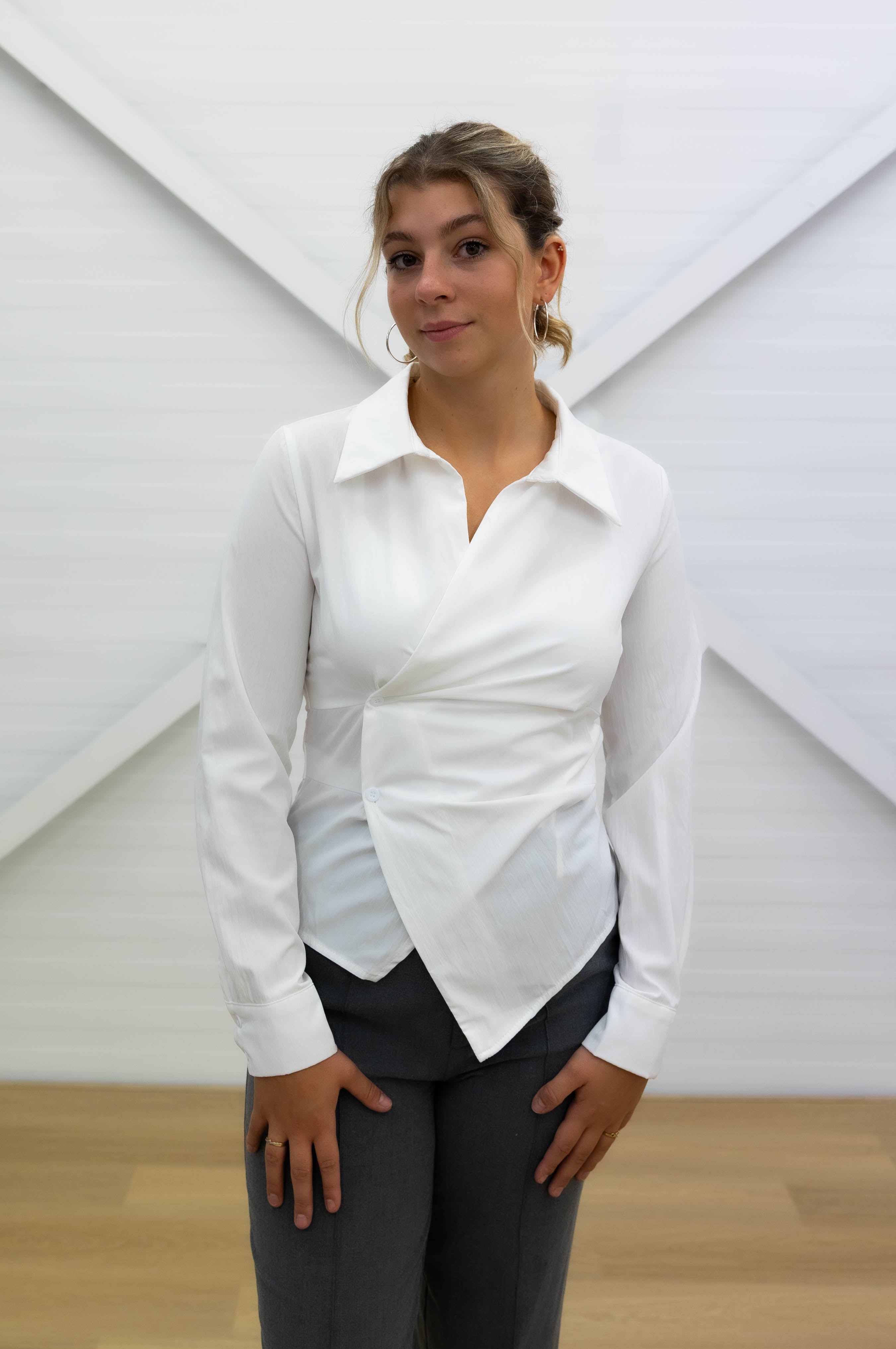 LONG SLEEVE WRAP BLOUSE - White