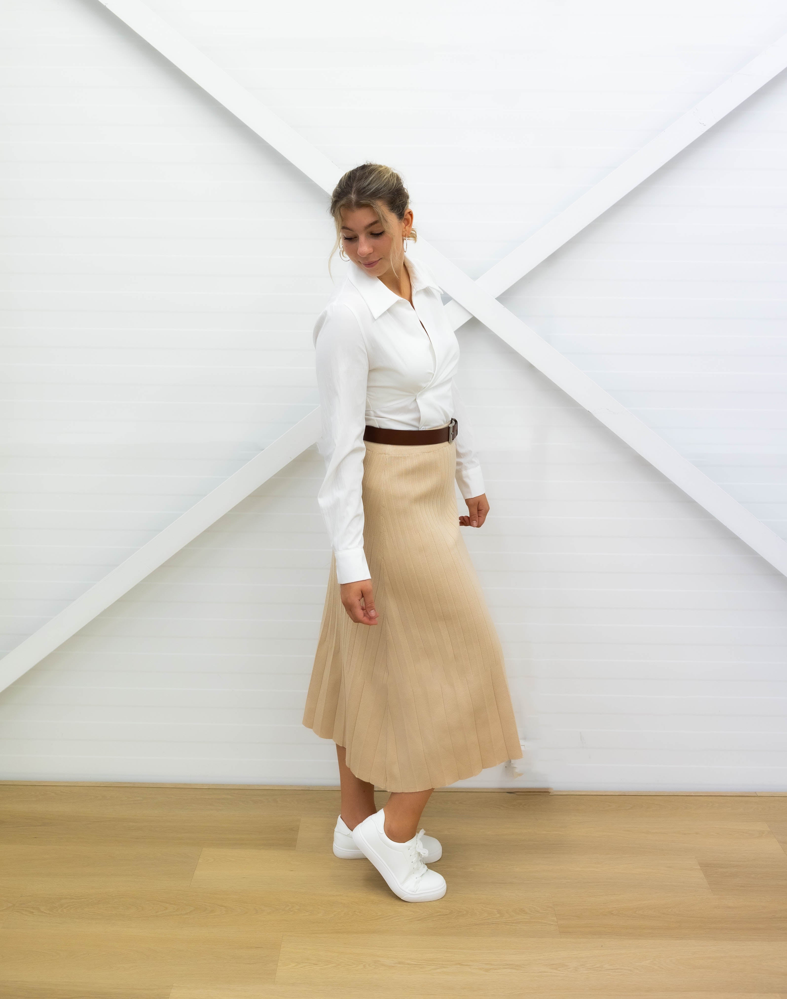 PLEATED SKIRT - Midi - Beige