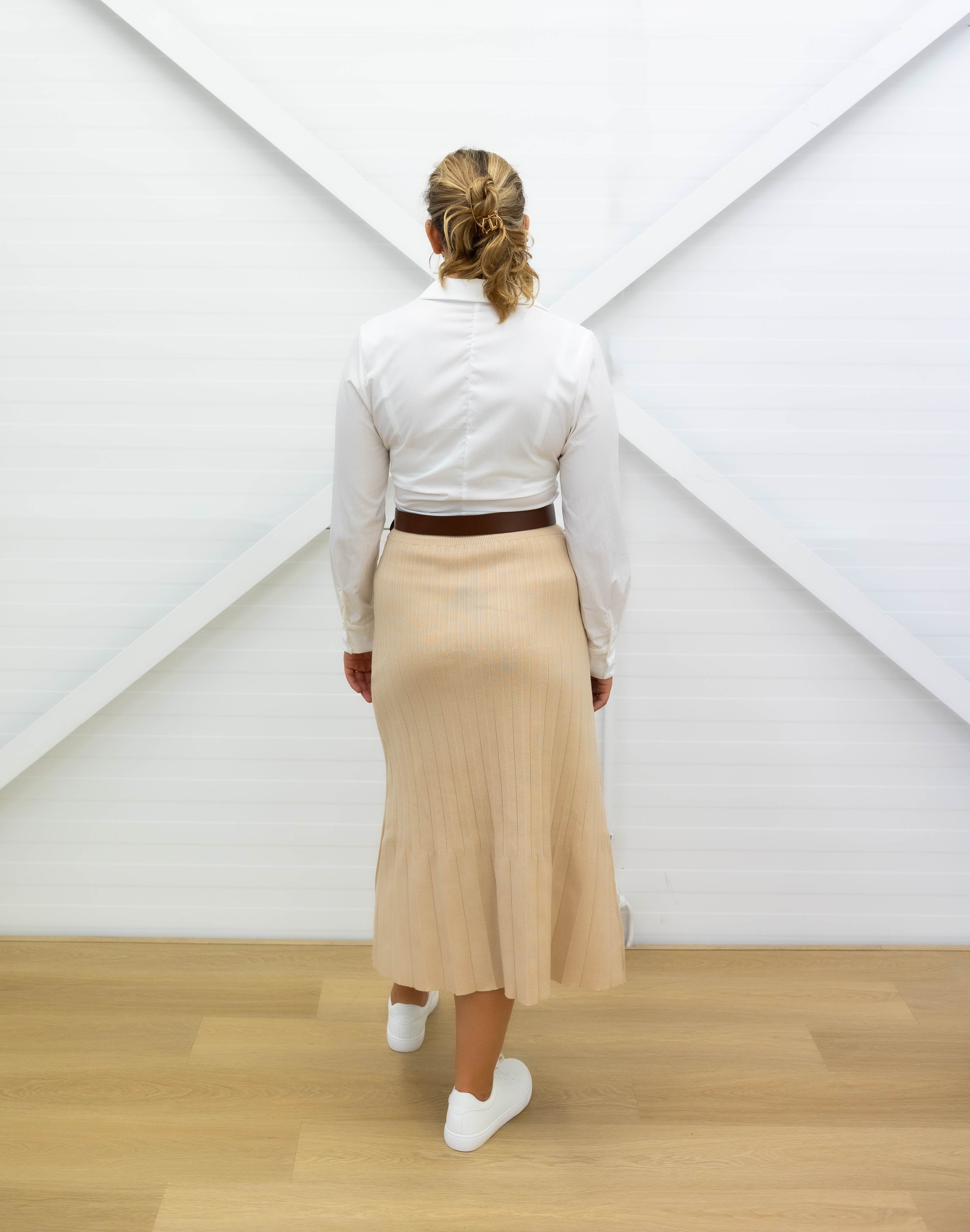 PLEATED SKIRT - Midi - Beige