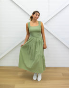 MAXI DRESS - Sleeveless - Green - Square Neck