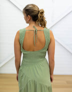MAXI DRESS - Sleeveless - Green - Square Neck