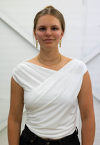 TOP - Draped Neckline - White